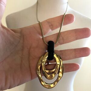 Bimba y Lola Long Gold tone Boho Yarn Wrapped Circle Statement Necklace 36"